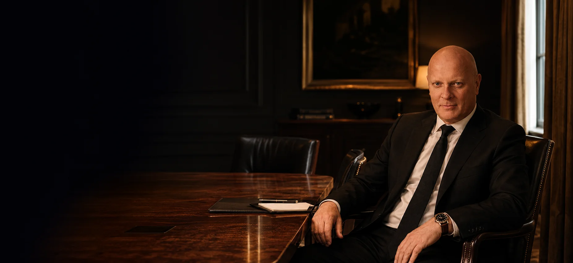 Jonathan Disley seated at a private meeting table
