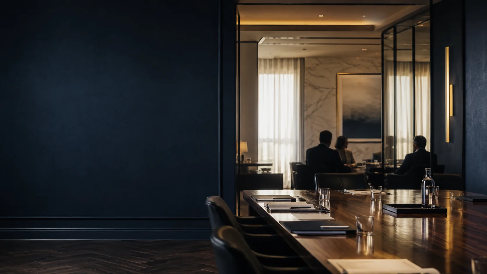 Private boardroom prepared for a strategic partnership meeting